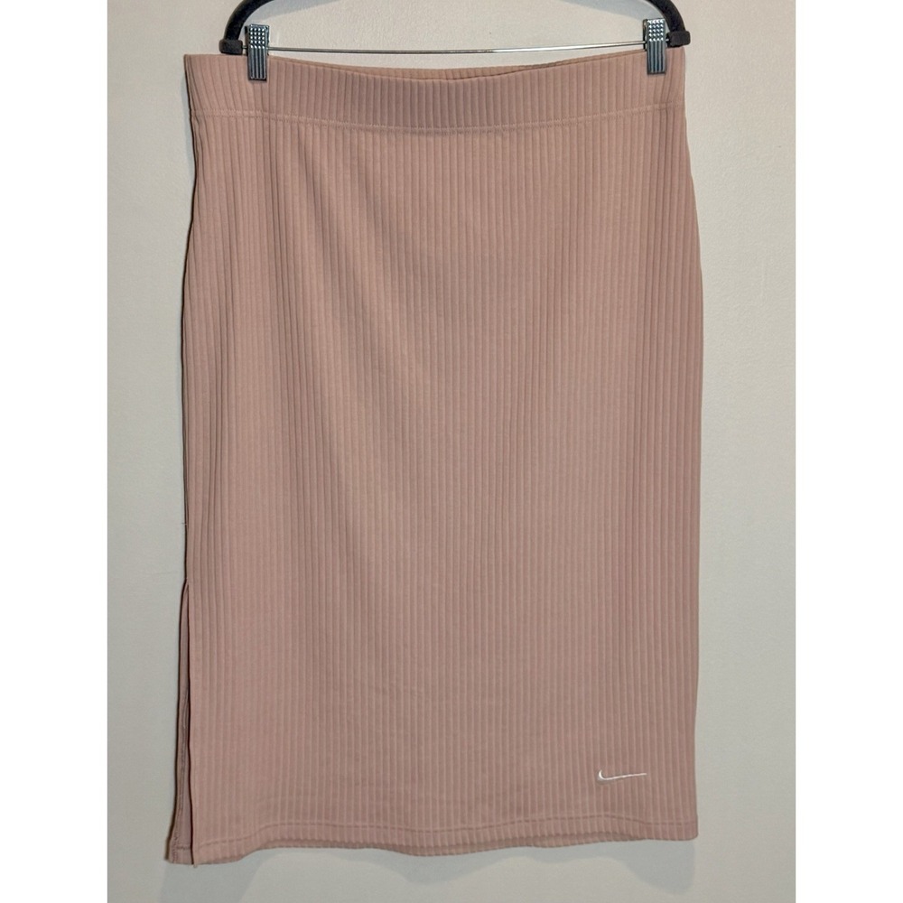 Nike Womens Beige Ribbed Knit Pencil Skirt Knee Length Stretch Slit XL